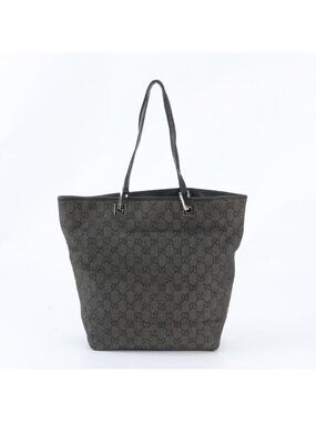 Gucci GG Canvas Leather Tote Shoulder Hand Black